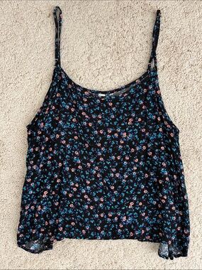 Mudd Black Floral Spaghetti-Strap Tank with Pink and Blue Accents